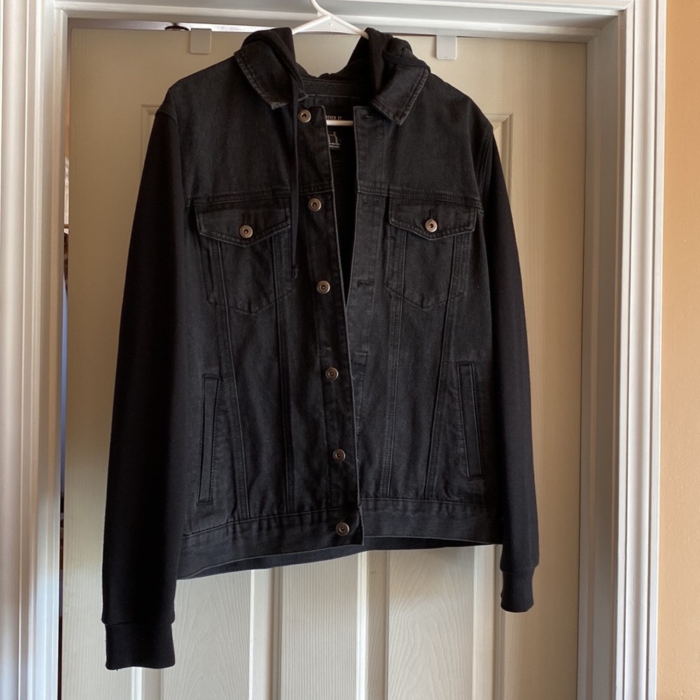 Forever 21 black denim 2fer jacket-hooded